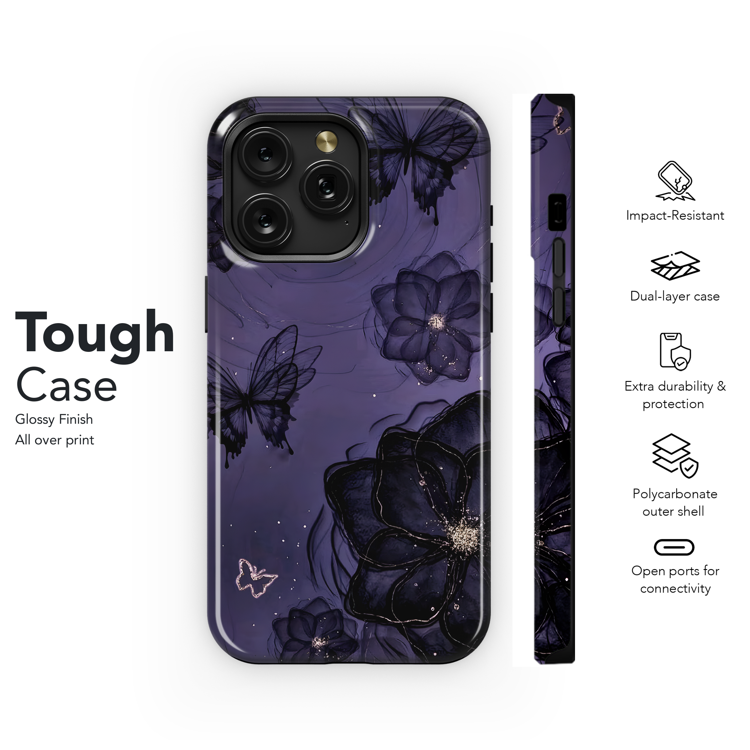 Dark Floral Butterflies
 Phone Case iPhone Samsung Cover Pixel 4443 - Image 6