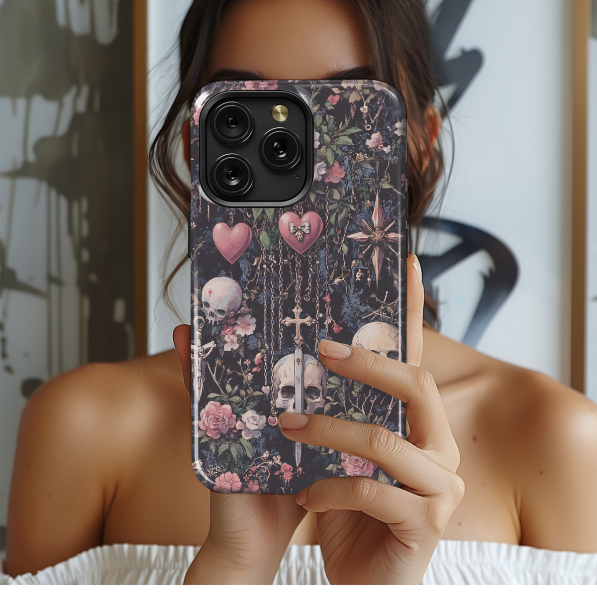 Dark Floral Skull Design
 Phone Case iPhone Samsung Cover Pixel 4089 - Image 2