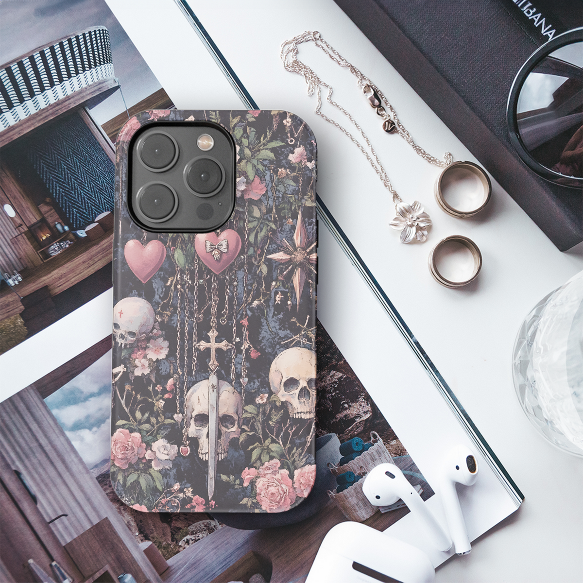 Dark Floral Skull Design
 Phone Case iPhone Samsung Cover Pixel 4089 - Image 3