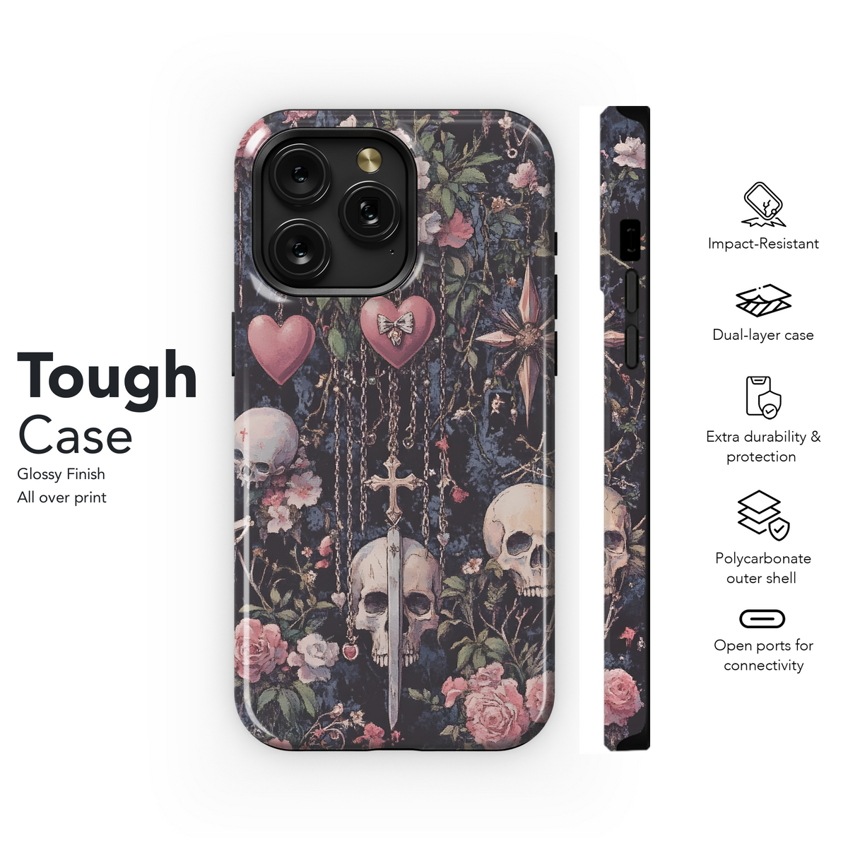 Dark Floral Skull Design
 Phone Case iPhone Samsung Cover Pixel 4089 - Image 6