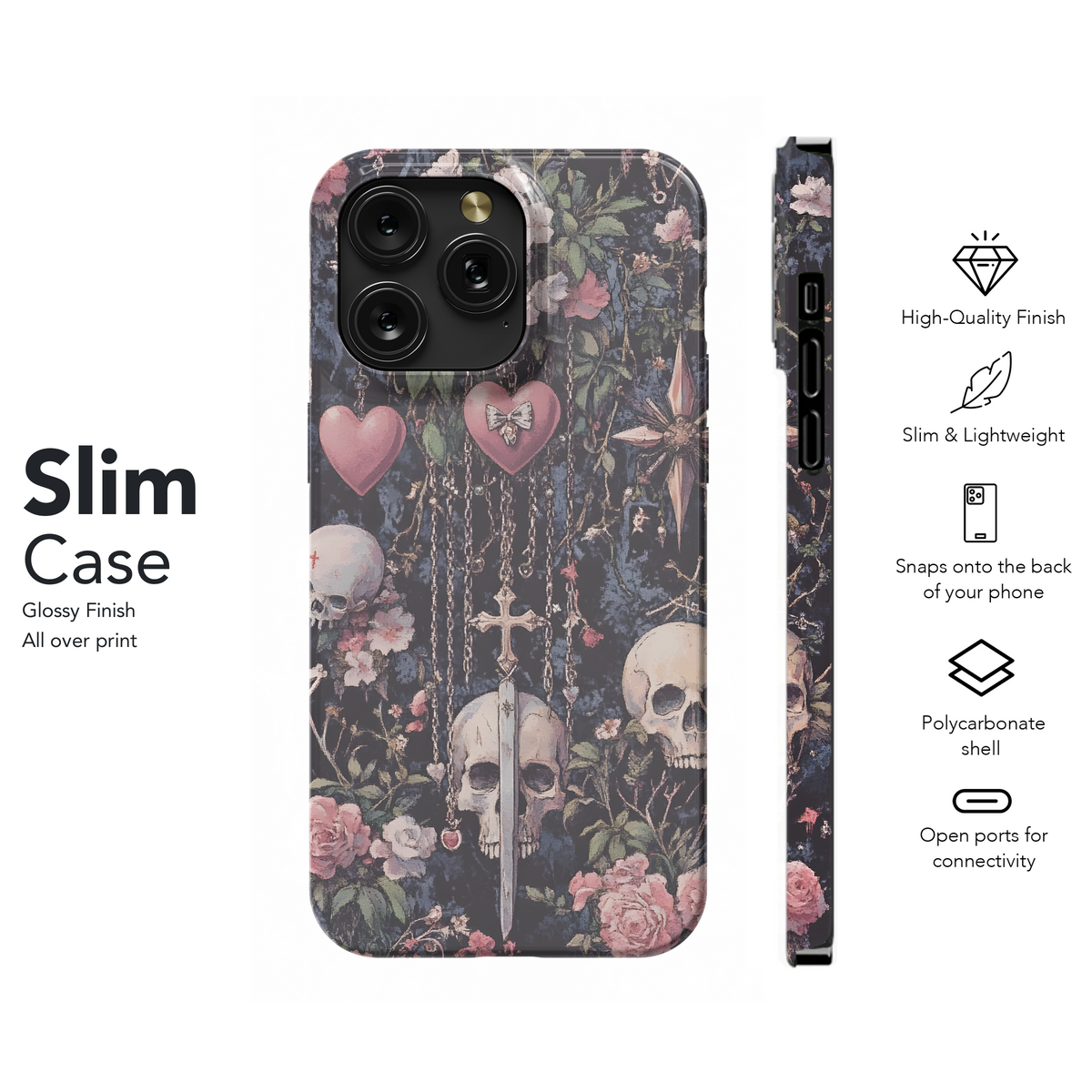 Dark Floral Skull Design
 Phone Case iPhone Samsung Cover Pixel 4089 - Image 7