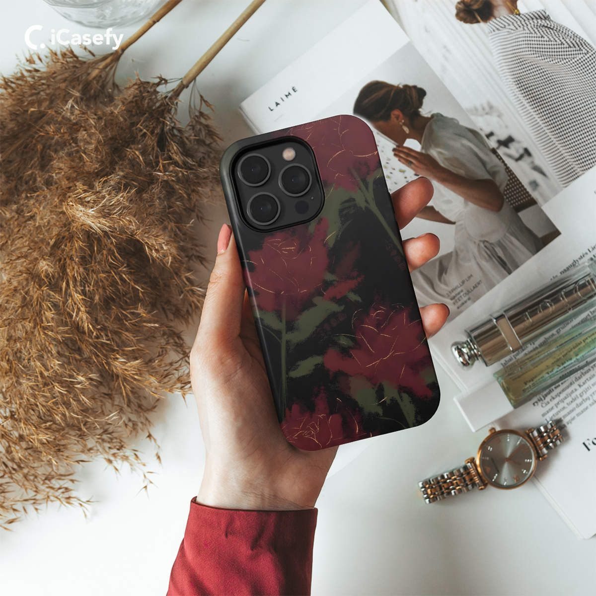 Dark Gothic Red Flowers Phone Case iPhone Samsung Cover Pixel 1952 - Image 4