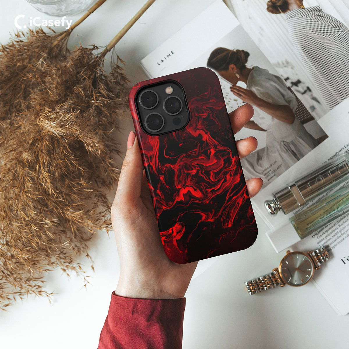 Dark Red Marble Phone Case iPhone Samsung Pixel & More - Image 2