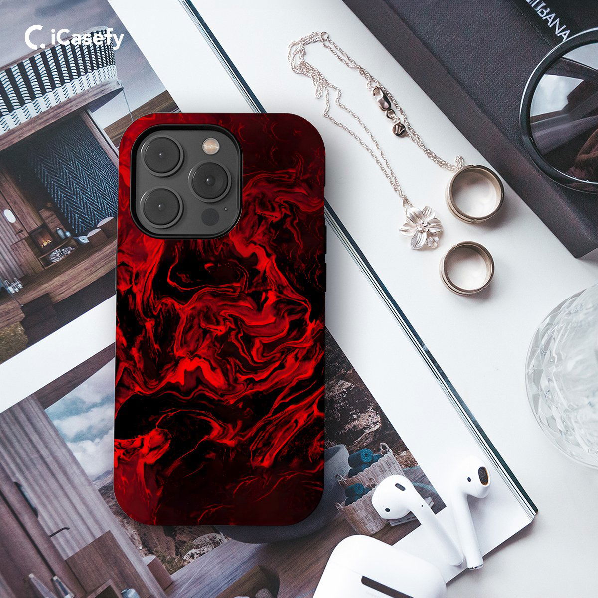 Dark Red Marble Phone Case iPhone Samsung Pixel & More - Image 3