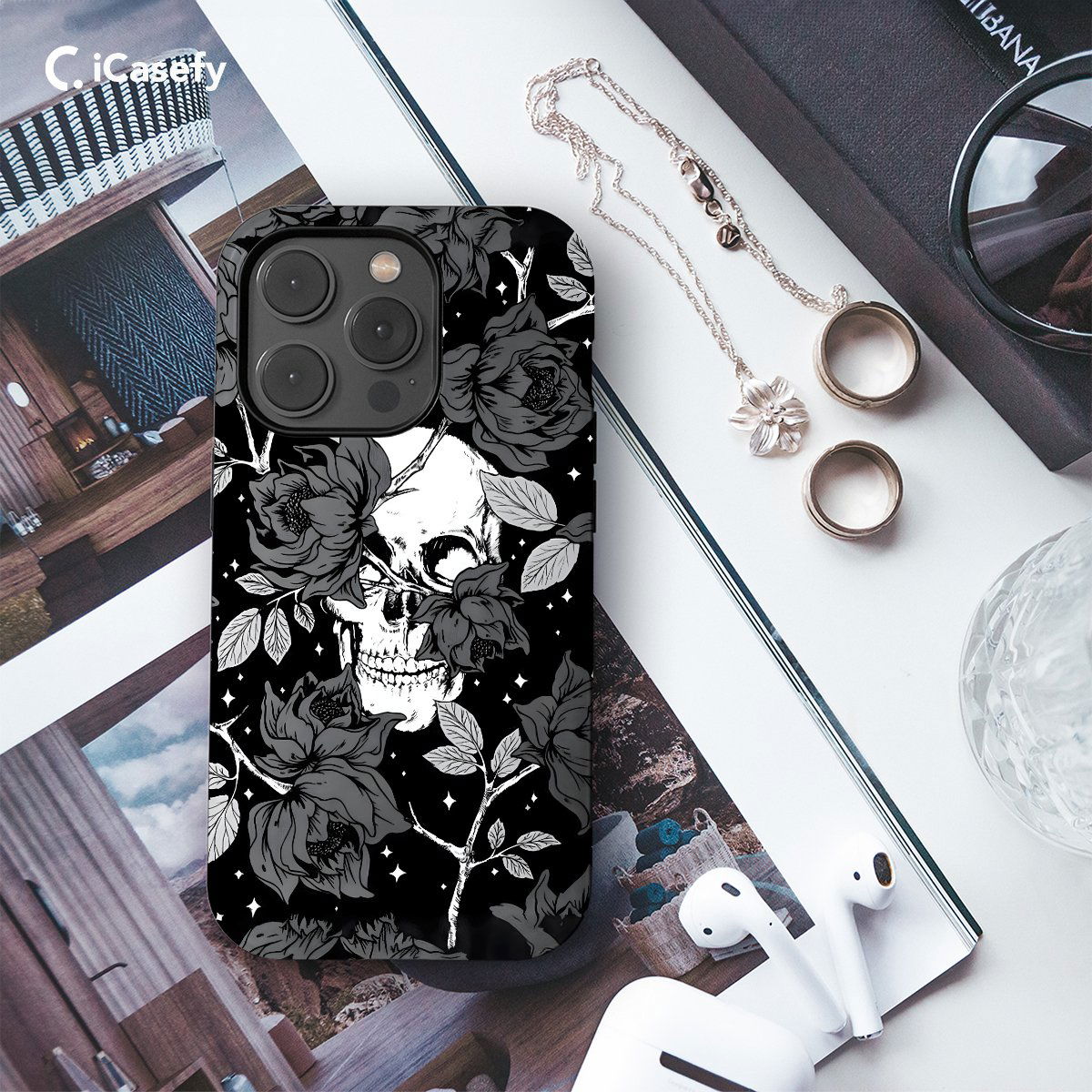 Dark Witchy Skeleton Skull Flower Phone Case iPhone Samsung Pixel & More - Image 3