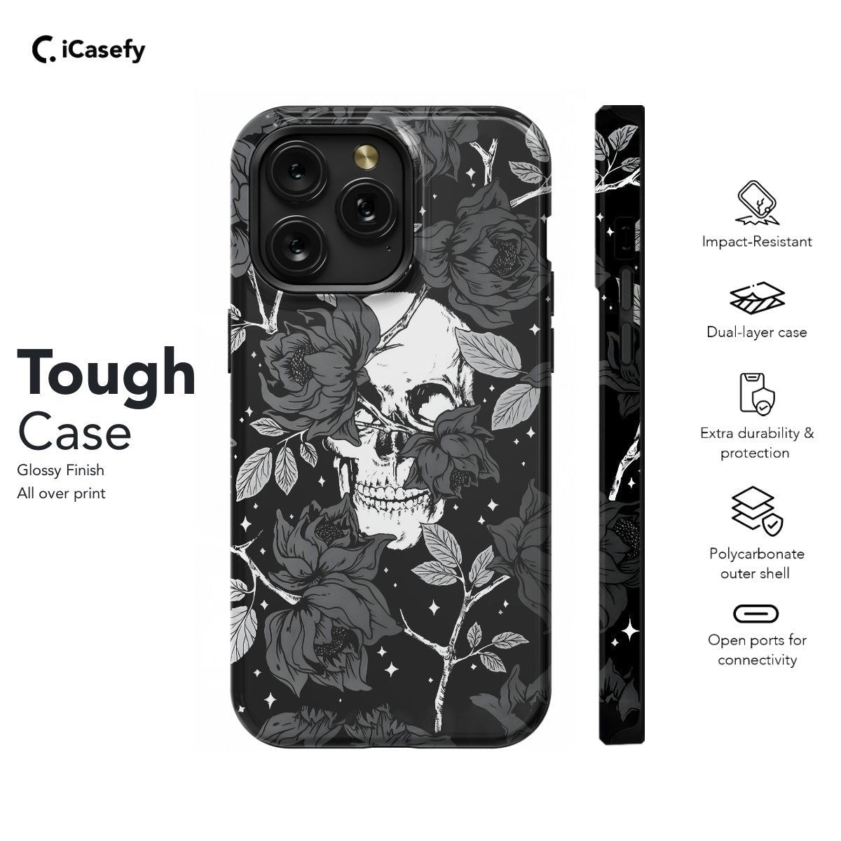 Dark Witchy Skeleton Skull Flower Phone Case iPhone Samsung Pixel & More - Image 5