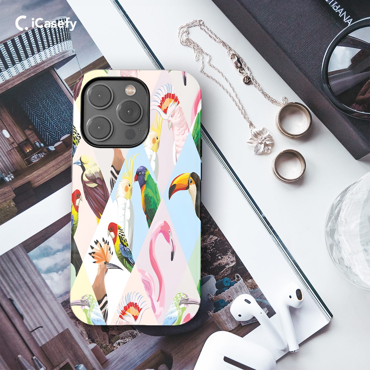 Diamond Collage Bird Square Parrot Phone Case iPhone Samsung Cover Pixel 1057 - Image 3