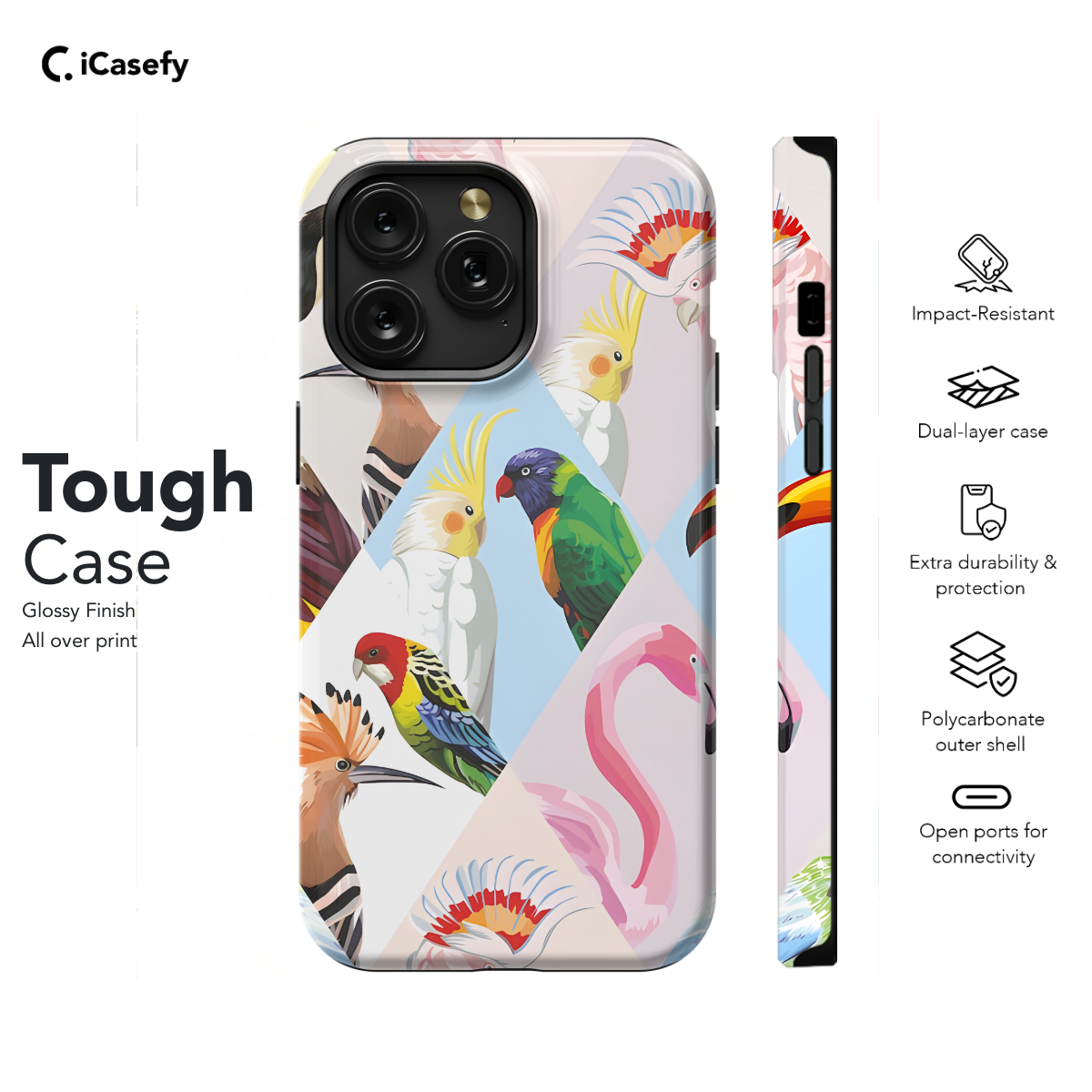 Diamond Collage Bird Square Parrot Phone Case iPhone Samsung Cover Pixel 1057 - Image 5