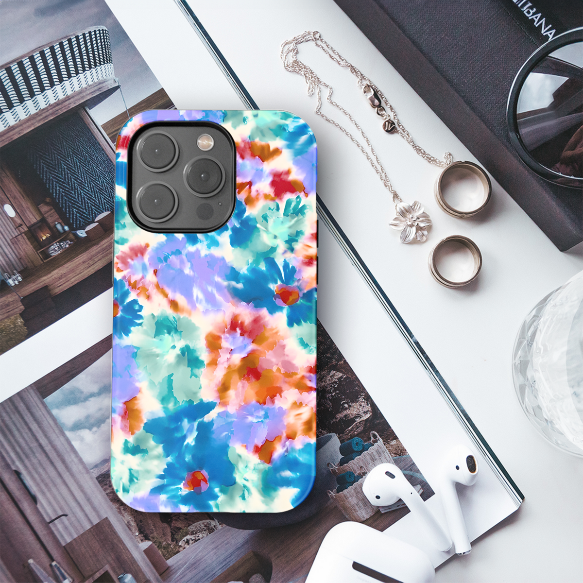 Digital Watercolor Hand Painted Tie Dye Batik Flowers Phone Case iPhone Samsung Cover Pixel 3820 - Image 3