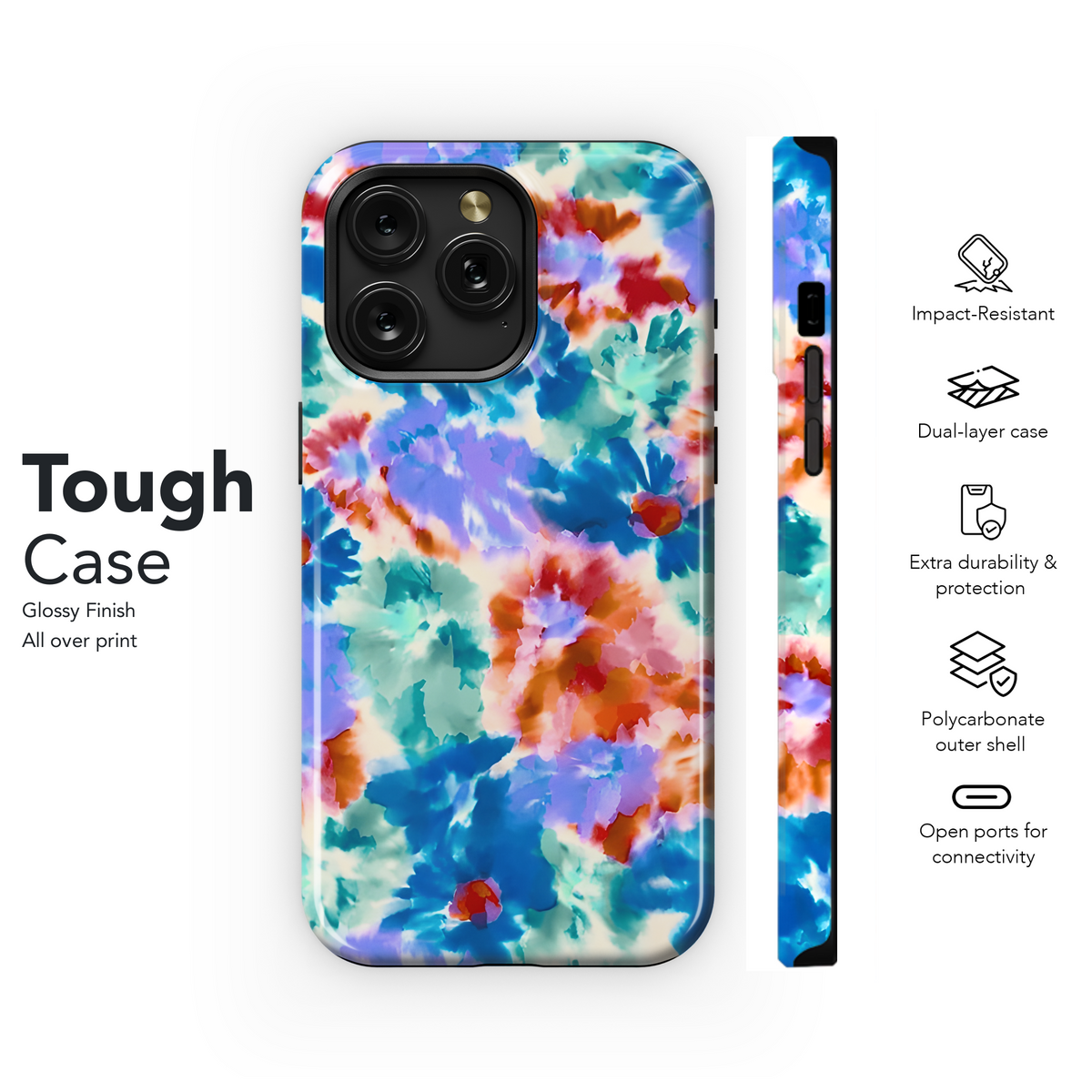 Digital Watercolor Hand Painted Tie Dye Batik Flowers Phone Case iPhone Samsung Cover Pixel 3820 - Image 6