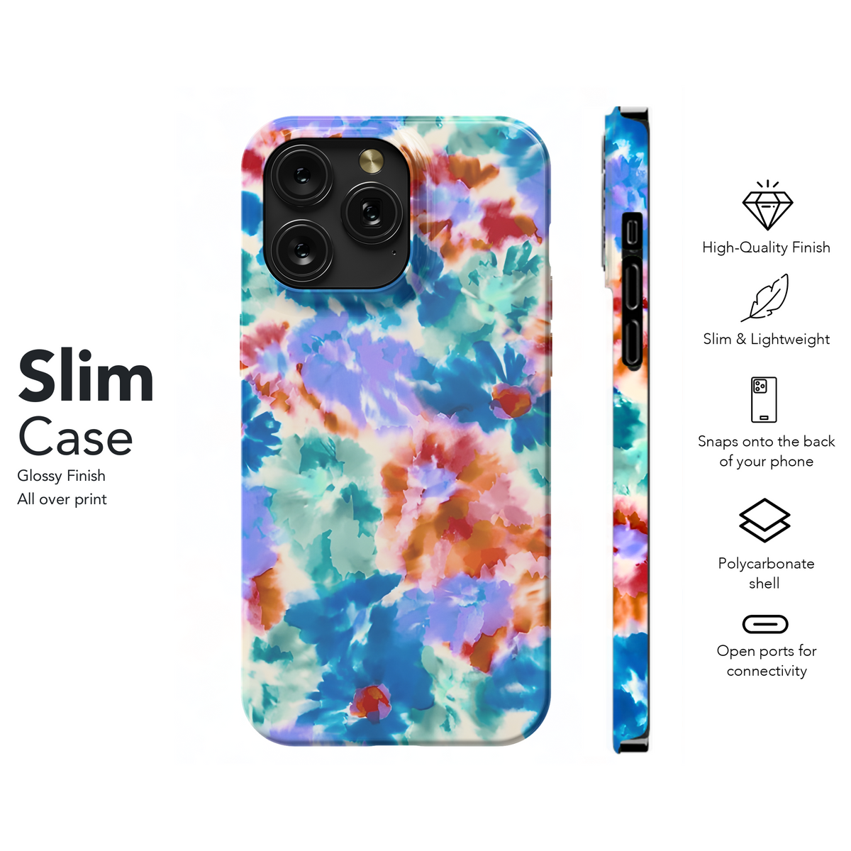 Digital Watercolor Hand Painted Tie Dye Batik Flowers Phone Case iPhone Samsung Cover Pixel 3820 - Image 7