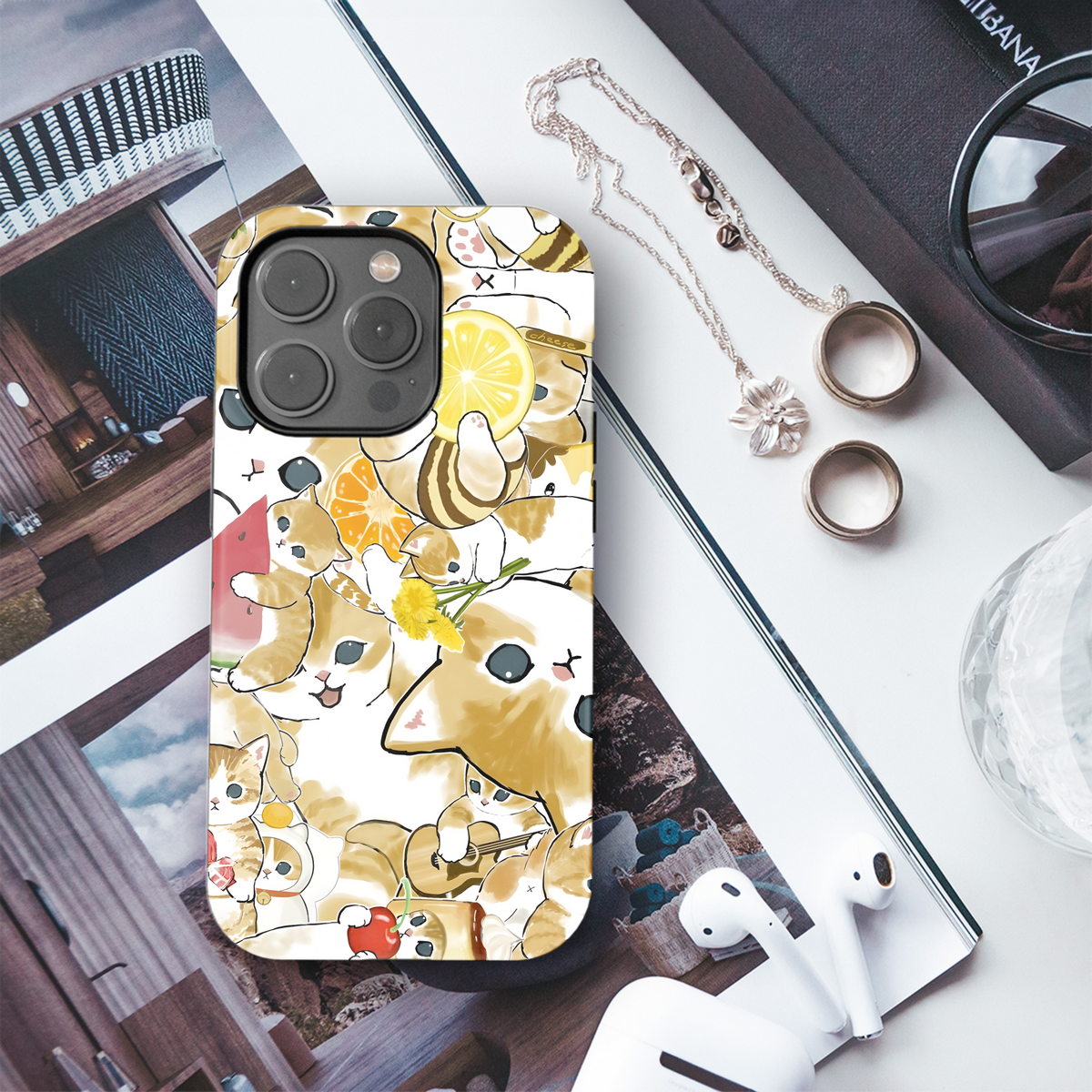 Drawed Funny Cute Fruit Cat Phone Case iPhone Samsung Cover Pixel 2030 - Image 3