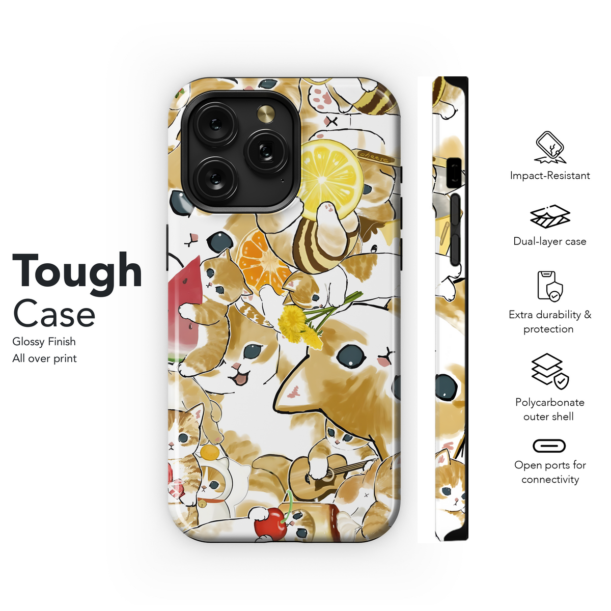 Drawed Funny Cute Fruit Cat Phone Case iPhone Samsung Cover Pixel 2030 - Image 6