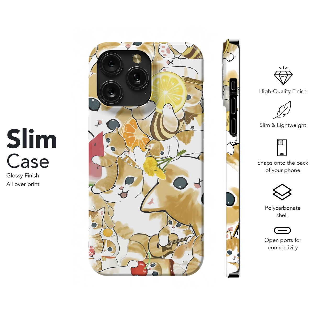 Drawed Funny Cute Fruit Cat Phone Case iPhone Samsung Cover Pixel 2030 - Image 7