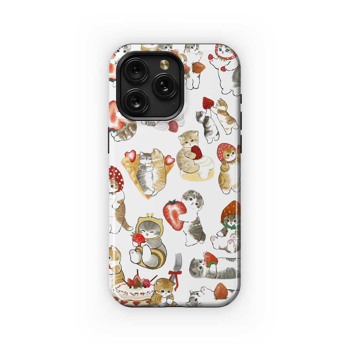 Drawed Funny Cute Strawberry Cat Phone Case iPhone Samsung Cover Pixel 2028 - Image 1