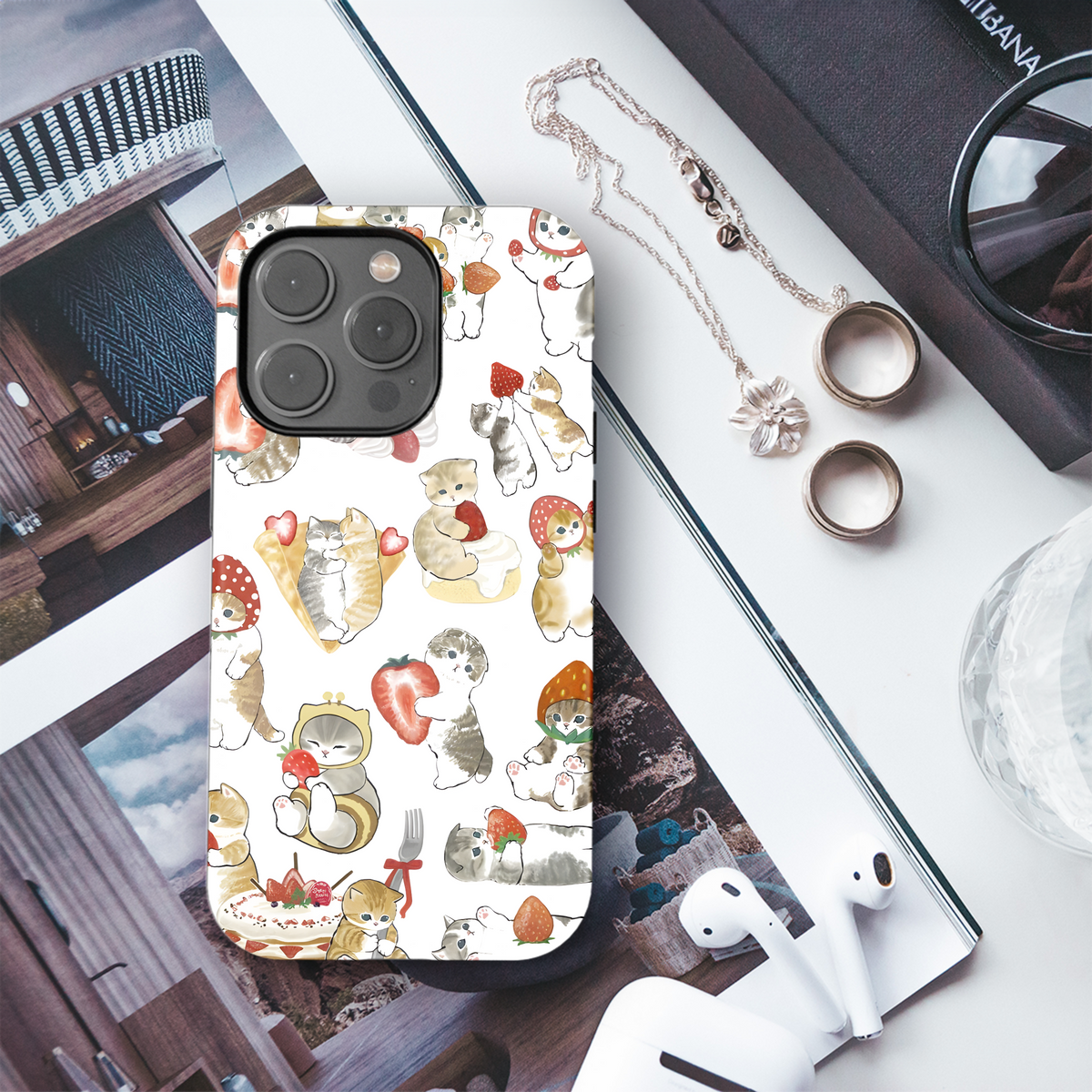 Drawed Funny Cute Strawberry Cat Phone Case iPhone Samsung Cover Pixel 2028 - Image 3