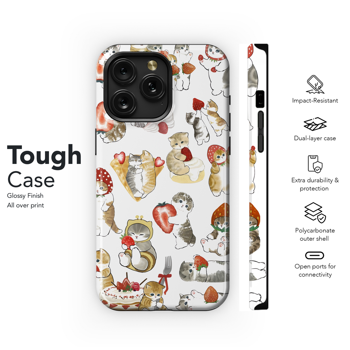 Drawed Funny Cute Strawberry Cat Phone Case iPhone Samsung Cover Pixel 2028 - Image 6