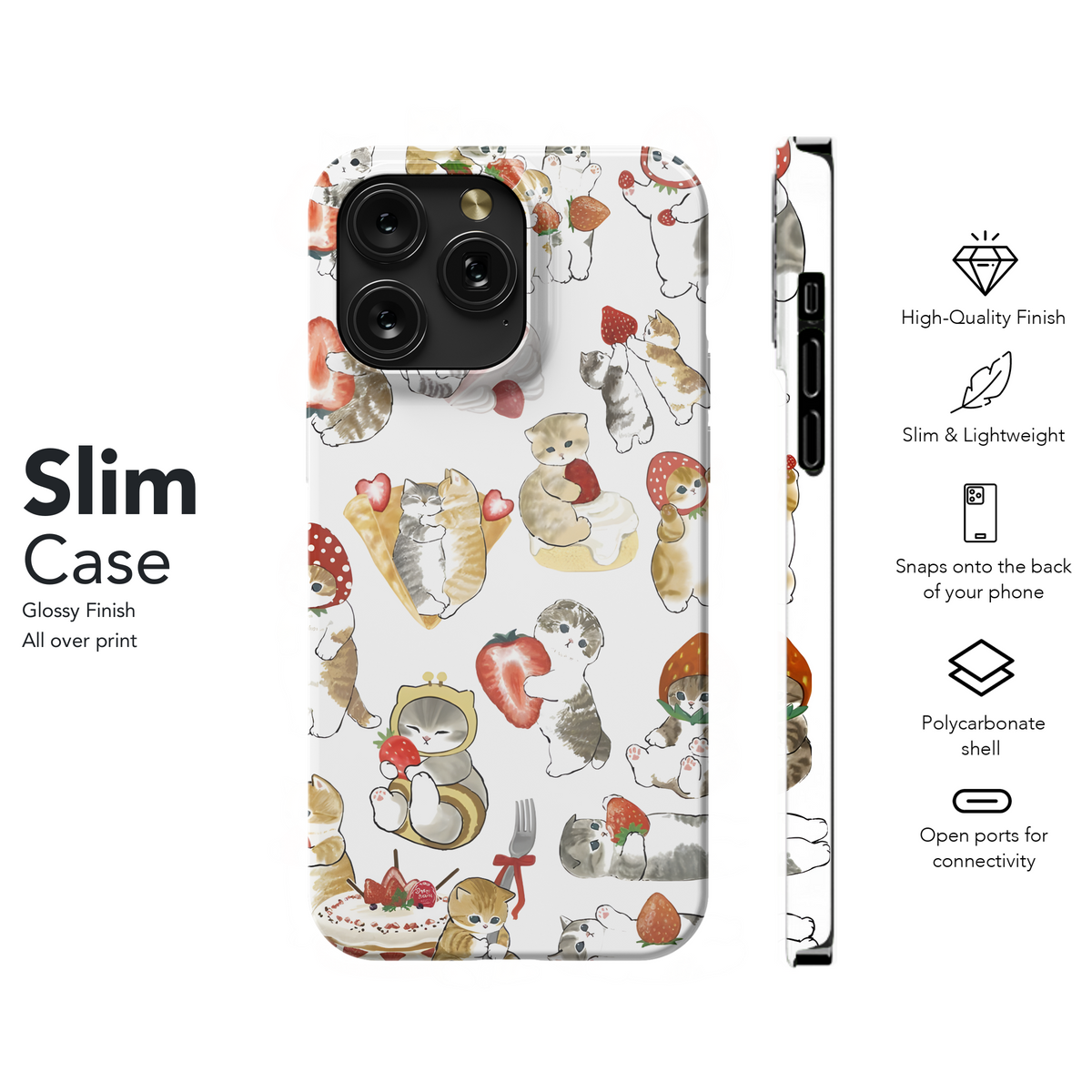 Drawed Funny Cute Strawberry Cat Phone Case iPhone Samsung Cover Pixel 2028 - Image 7