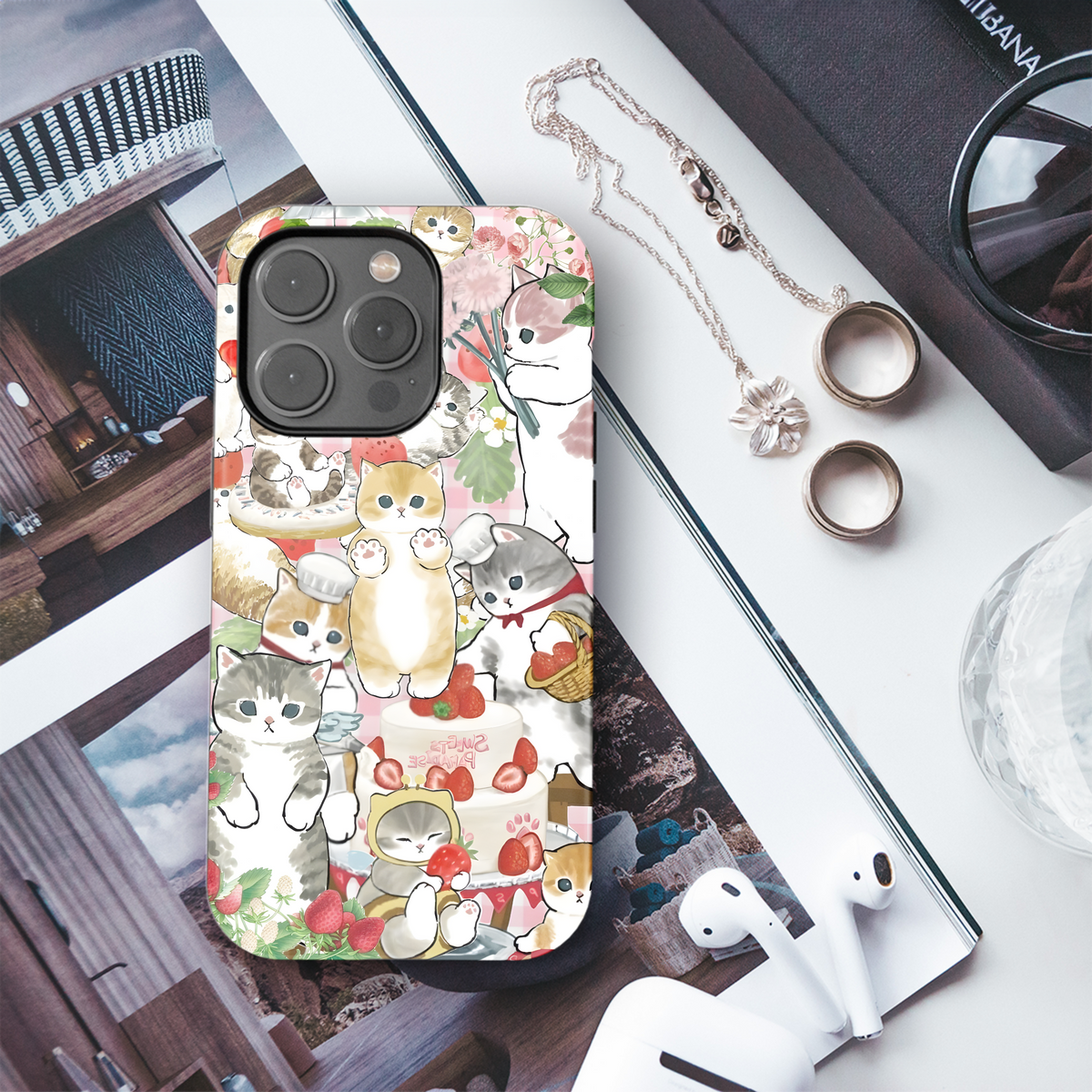 Drawed Funny Cute Strawberry Cat Phone Case iPhone Samsung Cover Pixel 2029 - Image 3