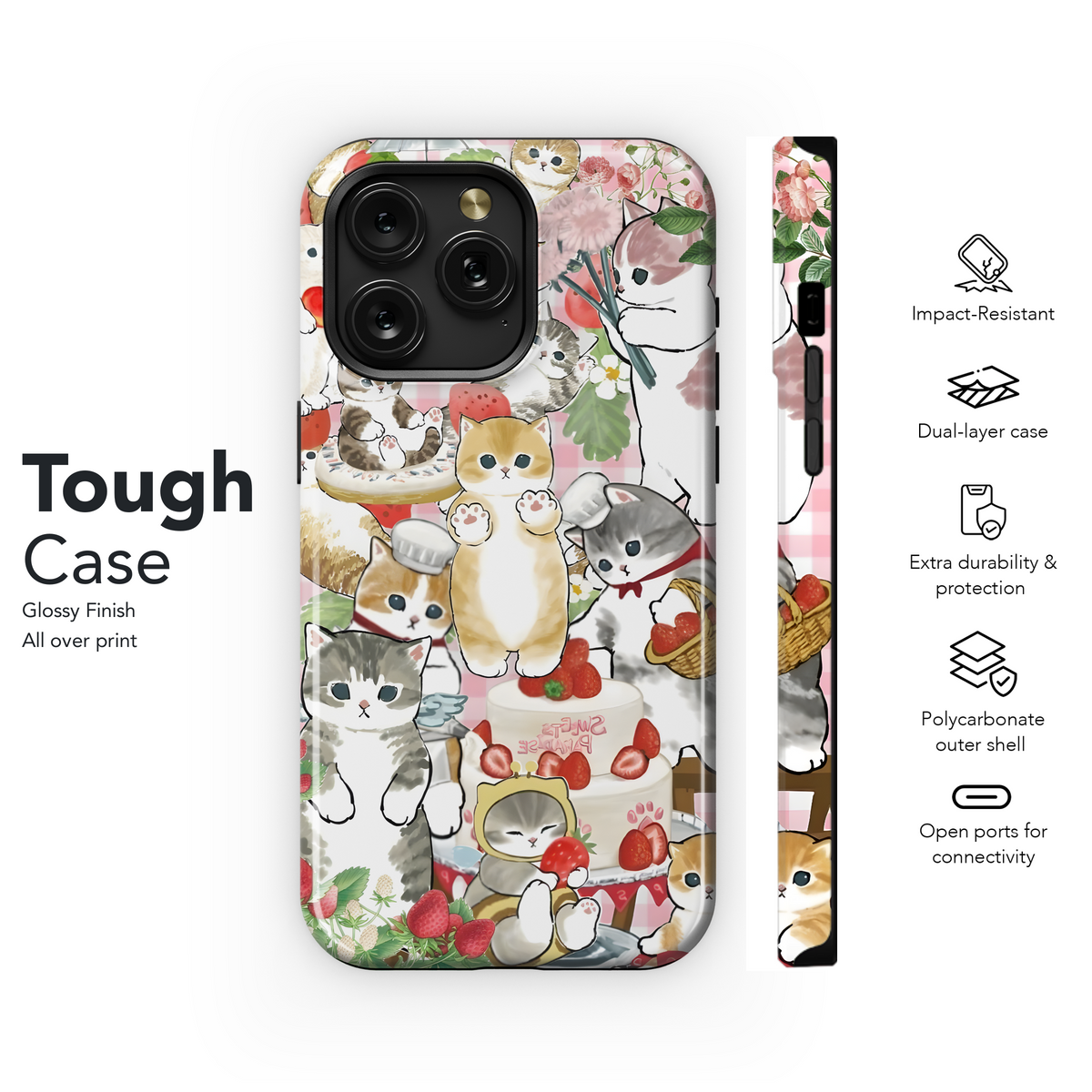 Drawed Funny Cute Strawberry Cat Phone Case iPhone Samsung Cover Pixel 2029 - Image 6