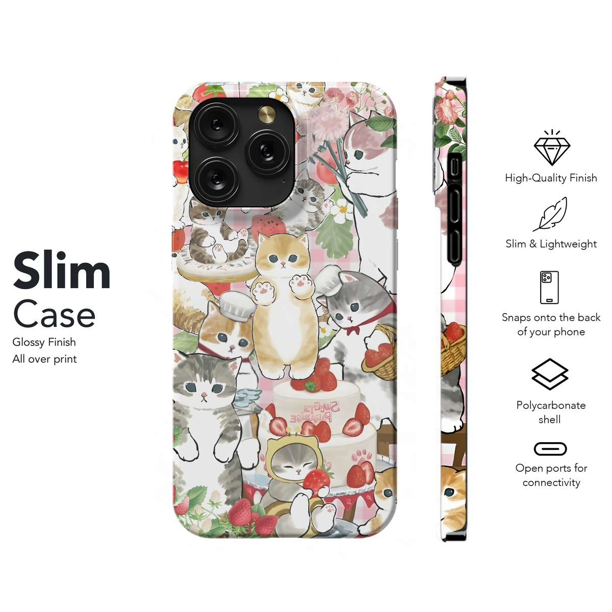 Drawed Funny Cute Strawberry Cat Phone Case iPhone Samsung Cover Pixel 2029 - Image 7