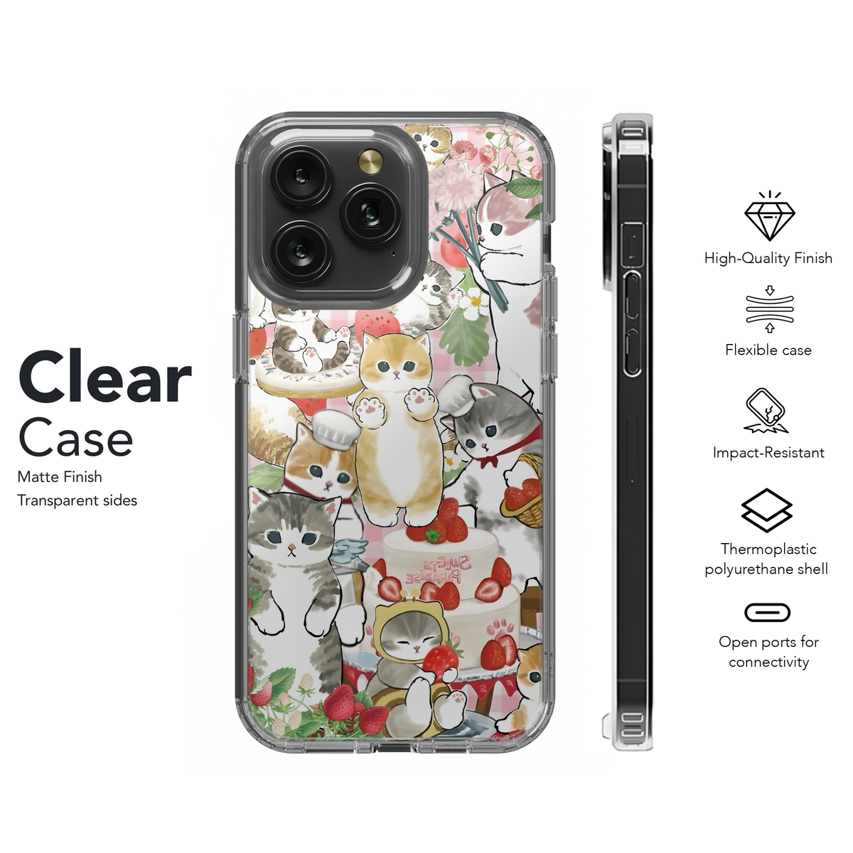 Drawed Funny Cute Strawberry Cat Phone Case iPhone Samsung Cover Pixel 2029 - Image 8