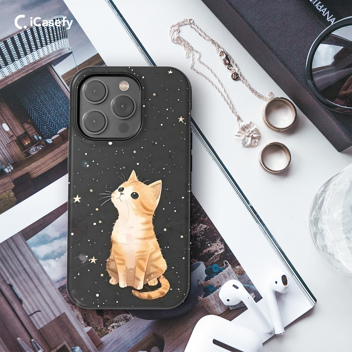 Dreamy Celestial Stars Red Cat Kitty Phone Case iPhone Samsung Pixel & More 328 - Image 3