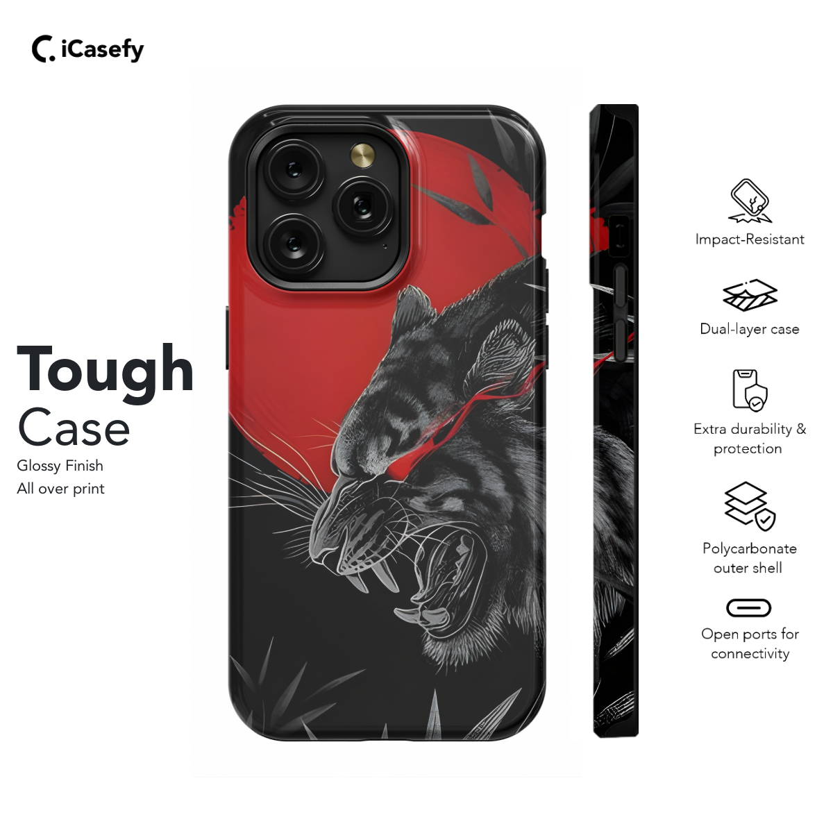 Eastern Chinese Dark Tiger Phone Case iPhone Samsung Cover Pixel 1627 - Image 5