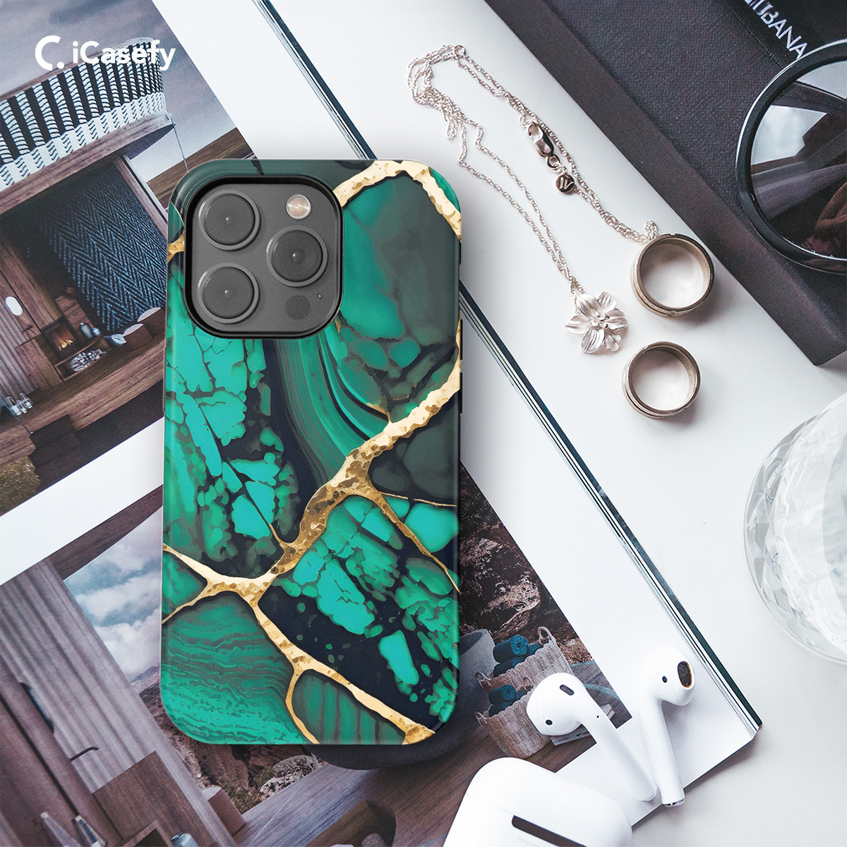 Emerald Green Marble Phone Case iPhone Samsung Cover Pixel 1396 - Image 3