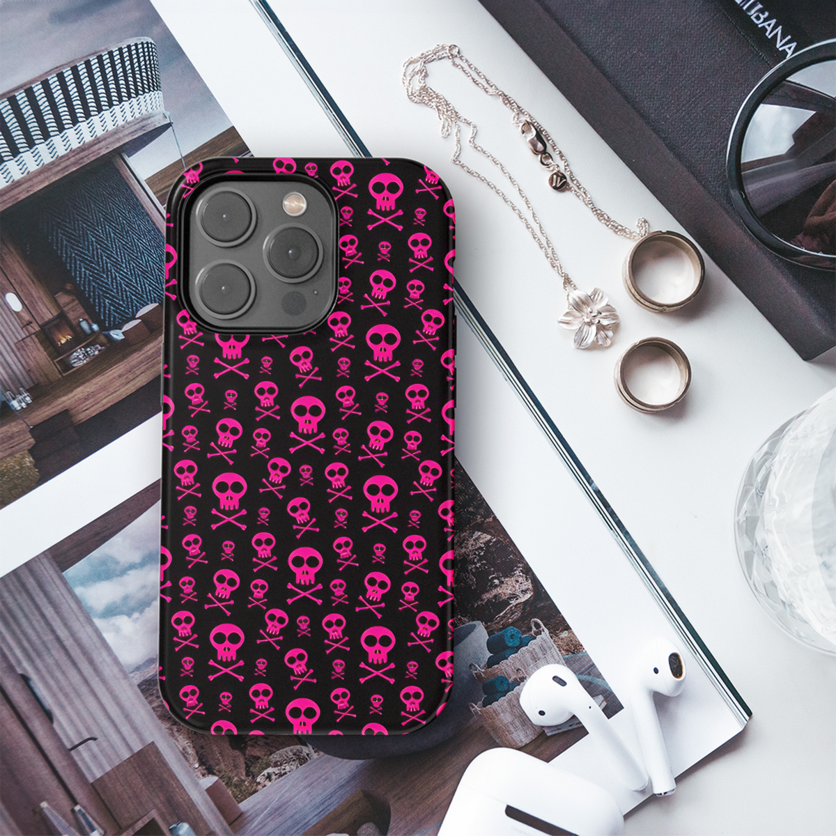 Emo Pink Skull Phone Case iPhone Samsung Cover Pixel 2553 - Image 3