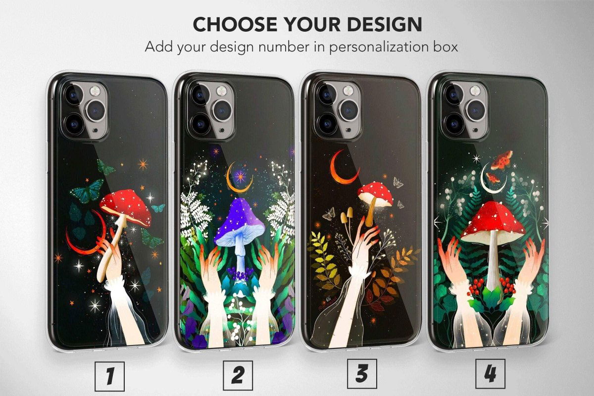 Enchanting Mushroom Hands Phone Case Flower Butterfly Moon Stars Cover - Image 1