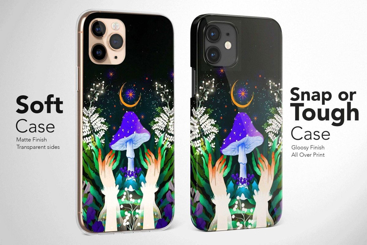 Enchanting Mushroom Hands Phone Case Flower Butterfly Moon Stars Cover - Image 3