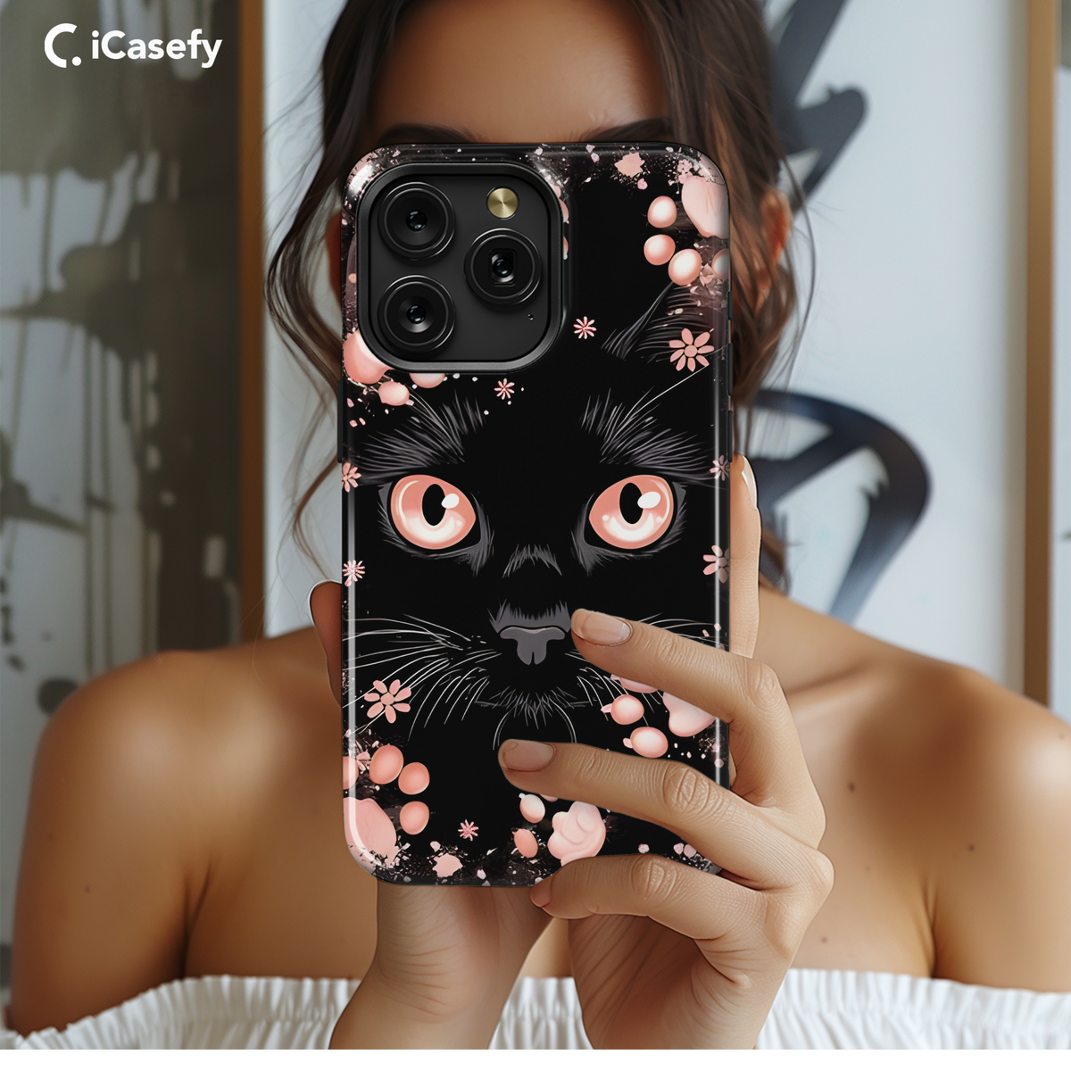 Fantasy Black Cat Pink Paw Phone Case iPhone Samsung Cover Pixel 1739 - Image 2