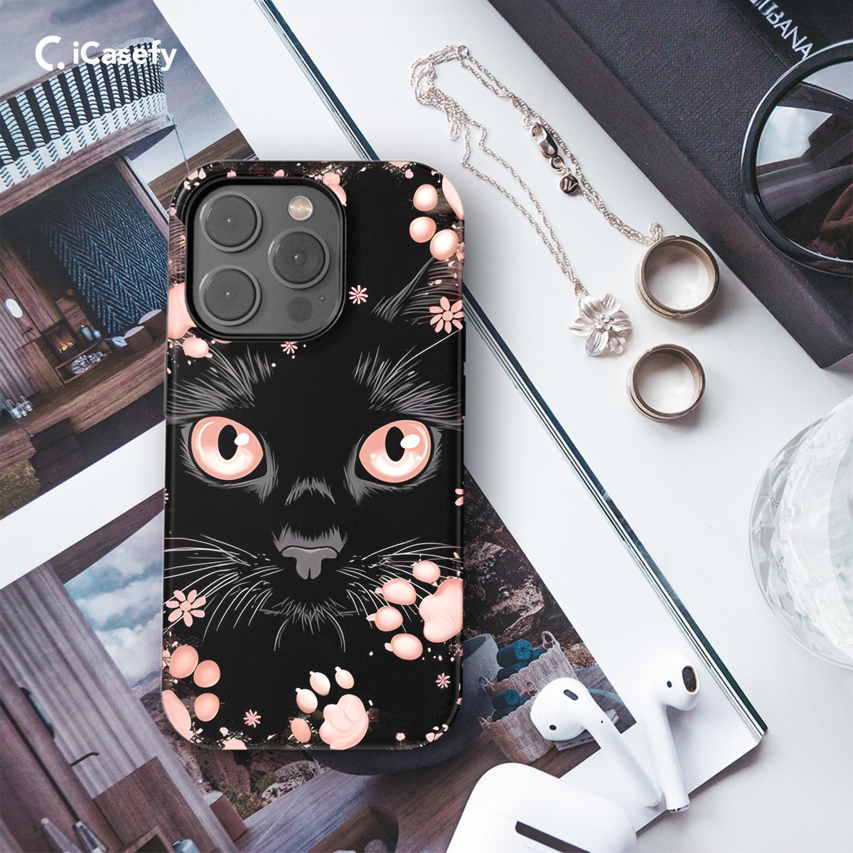 Fantasy Black Cat Pink Paw Phone Case iPhone Samsung Cover Pixel 1739 - Image 3