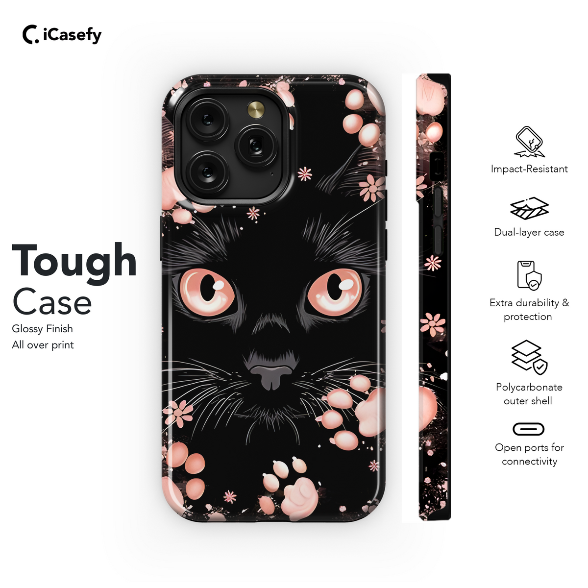 Fantasy Black Cat Pink Paw Phone Case iPhone Samsung Cover Pixel 1739 - Image 6