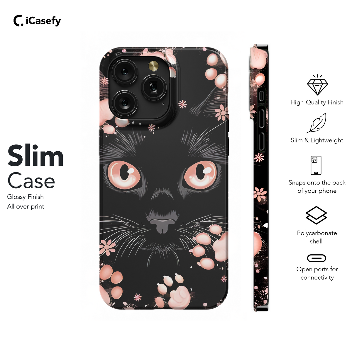 Fantasy Black Cat Pink Paw Phone Case iPhone Samsung Cover Pixel 1739 - Image 7