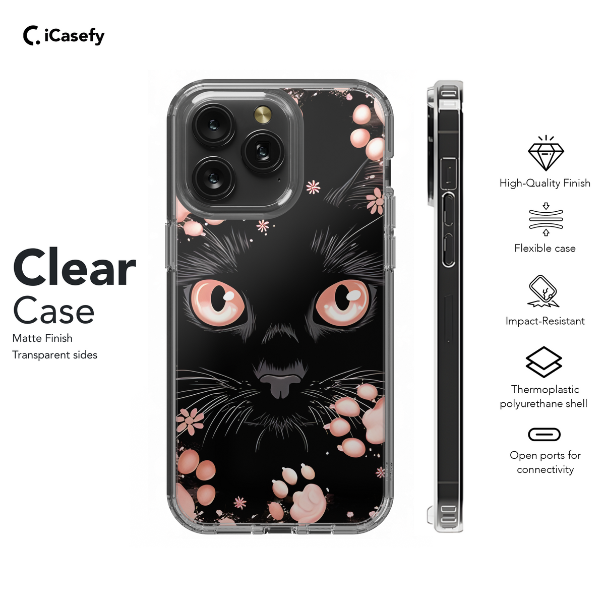 Fantasy Black Cat Pink Paw Phone Case iPhone Samsung Cover Pixel 1739 - Image 8