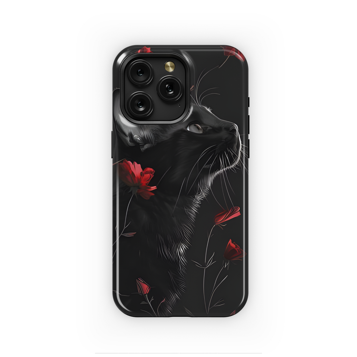 Fantasy Red Floral Black Cat Phone Case iPhone Samsung Cover Pixel 1741 - Image 1