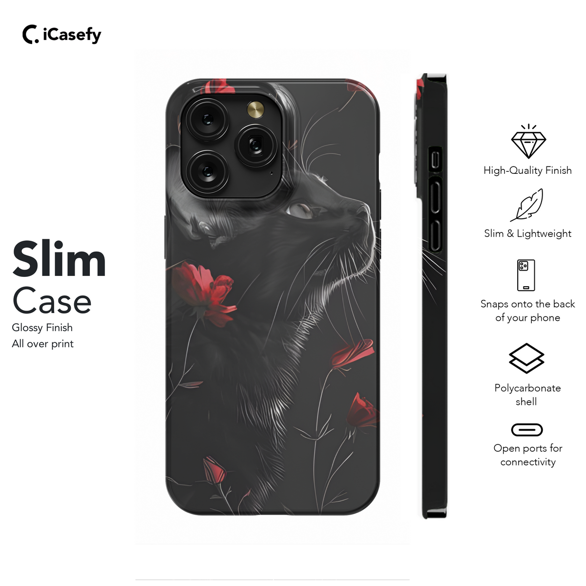 Fantasy Red Floral Black Cat Phone Case iPhone Samsung Cover Pixel 1741 - Image 7