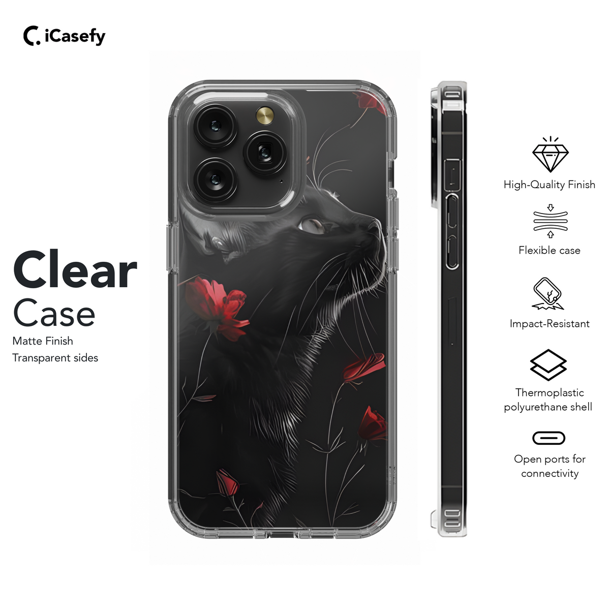 Fantasy Red Floral Black Cat Phone Case iPhone Samsung Cover Pixel 1741 - Image 8