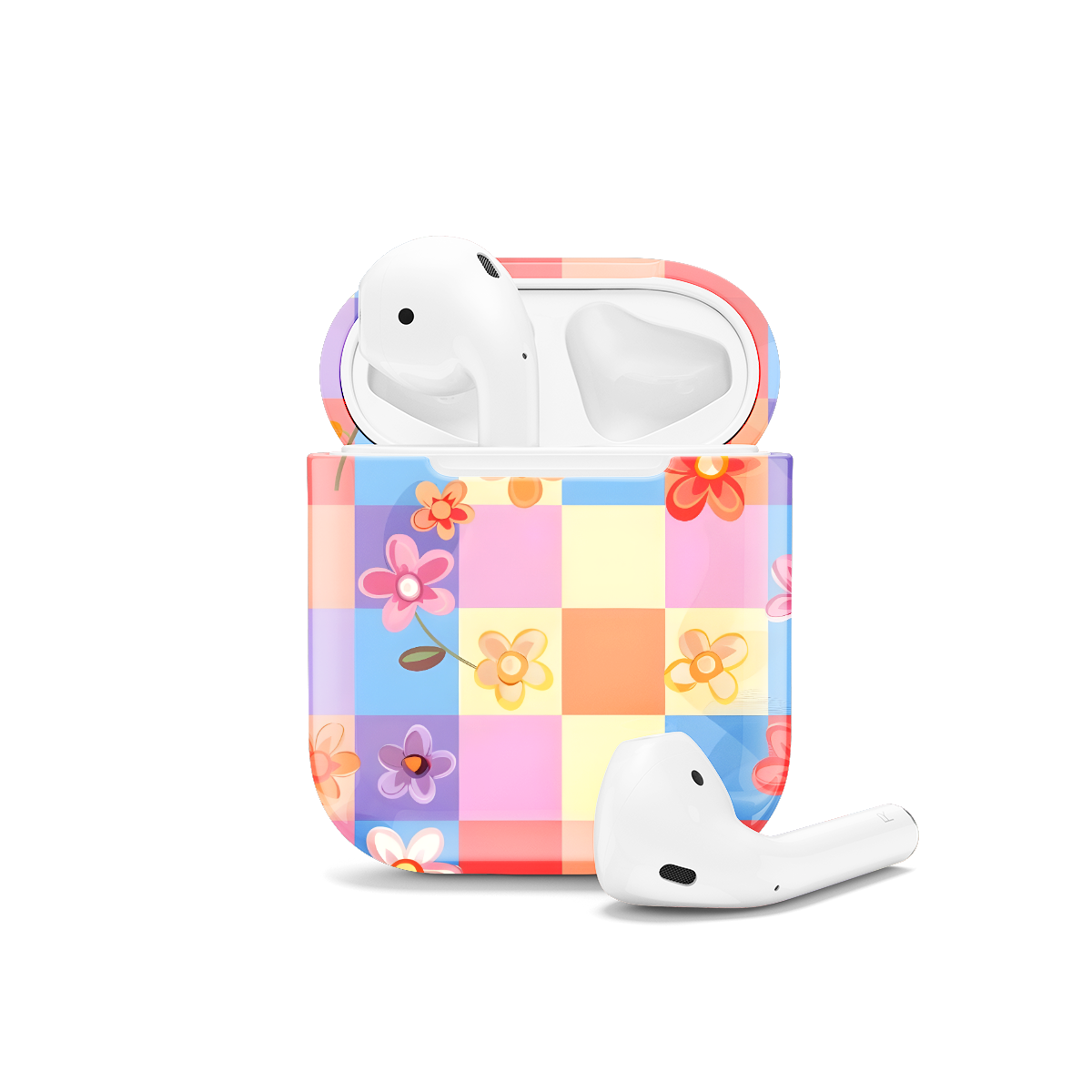 Floral Pastel Checkered AirPods Case AirPods Pro AirPods Pro 2 AirPods 3 AirPods 2 Glossy 1550 - Image 1