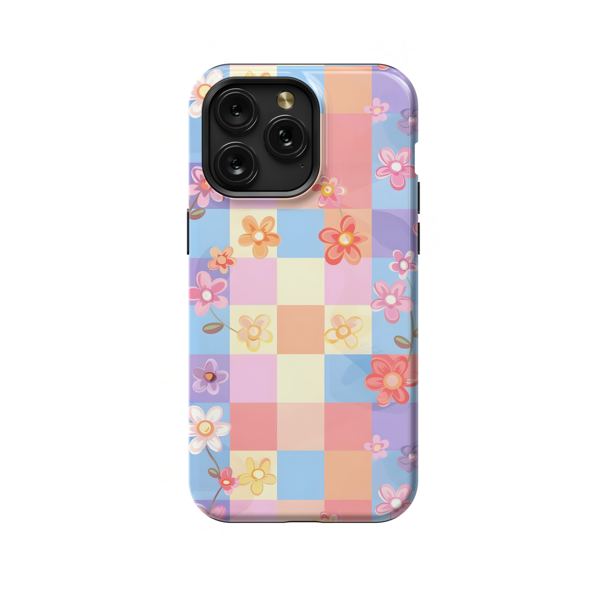 Floral Pastel Checkered Phone Case iPhone Samsung Cover Pixel 674 - Image 1