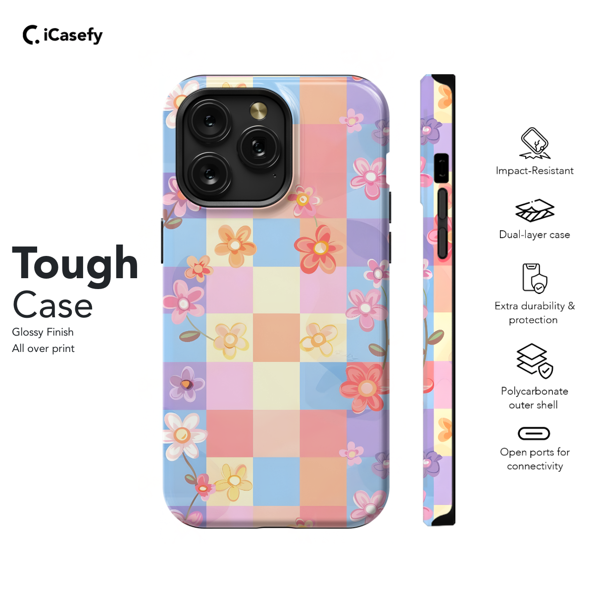 Floral Pastel Checkered Phone Case iPhone Samsung Cover Pixel 674 - Image 5