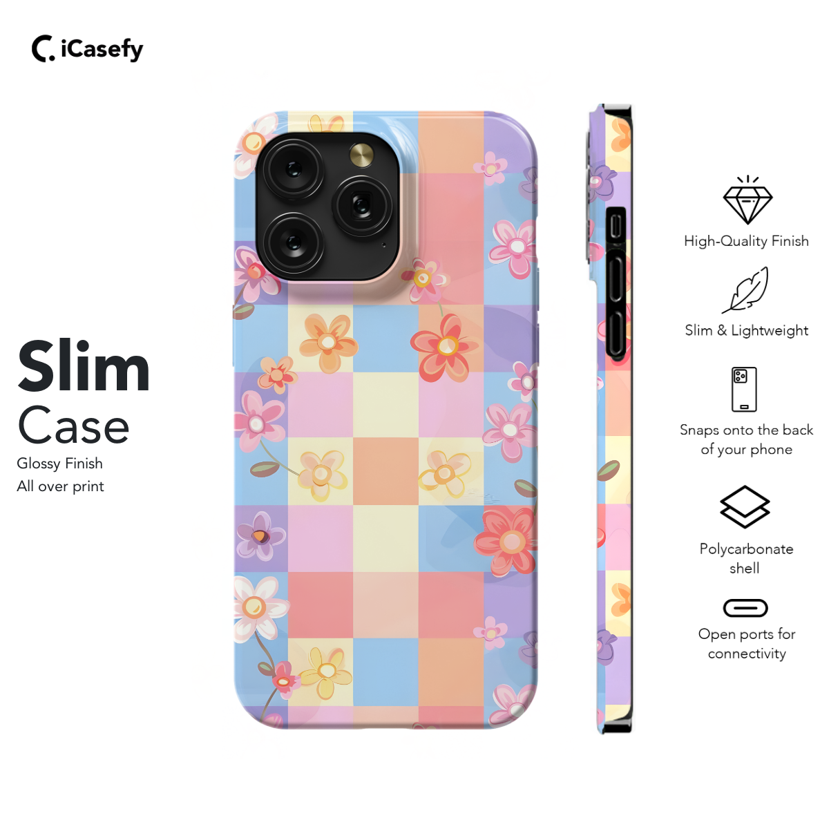 Floral Pastel Checkered Phone Case iPhone Samsung Cover Pixel 674 - Image 6