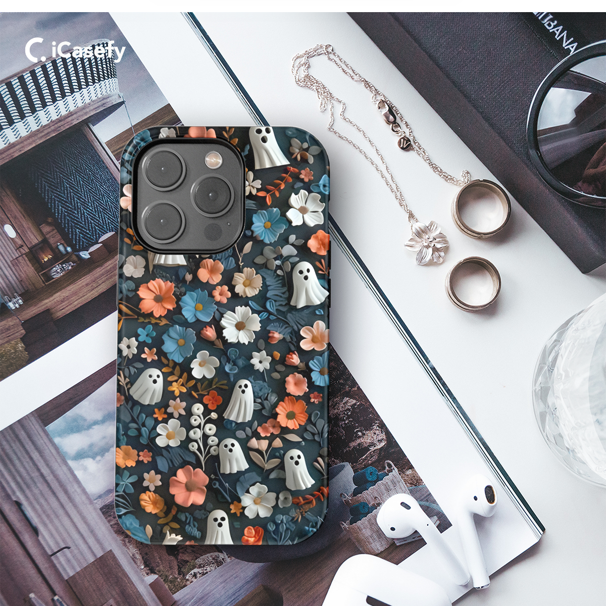 Floral Seamless Cute Ghosts Phone Case iPhone Samsung Cover Pixel 1700 - Image 3