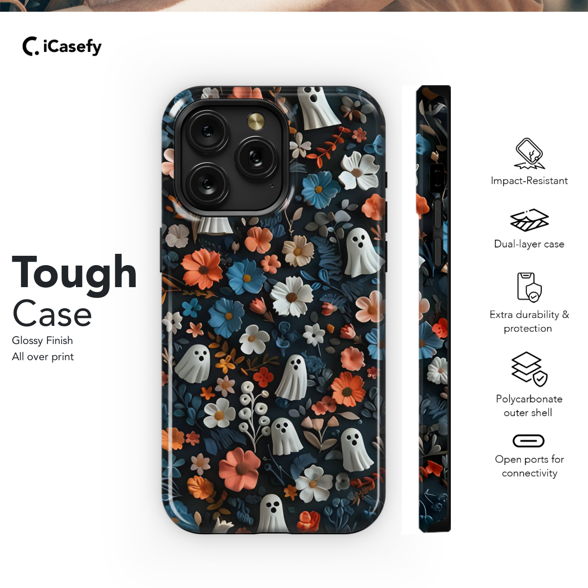 Floral Seamless Cute Ghosts Phone Case iPhone Samsung Cover Pixel 1700 - Image 6