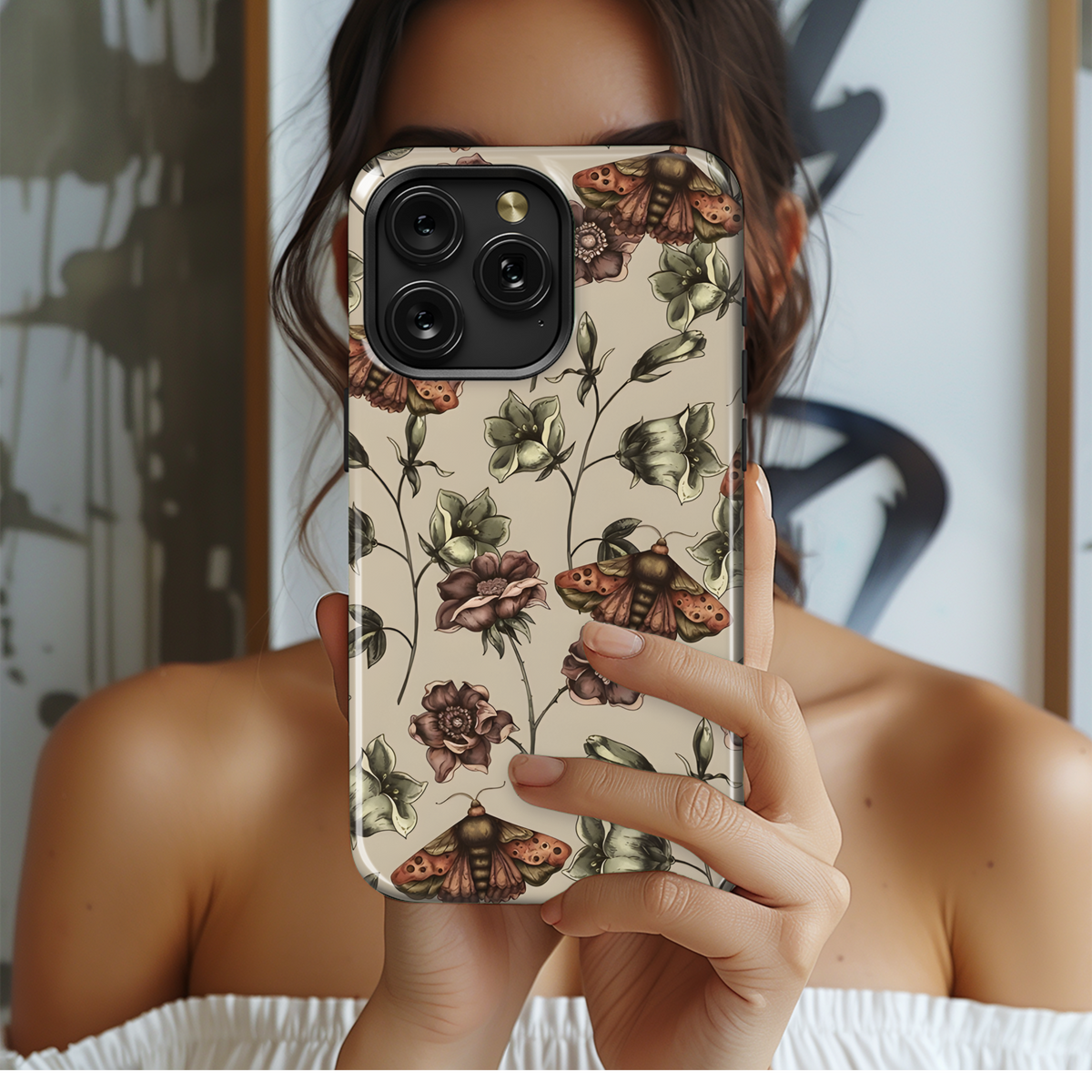 Floral Vintage Dark Wildflowers Moth Phone Case iPhone Samsung Cover Pixel 3938 - Image 2