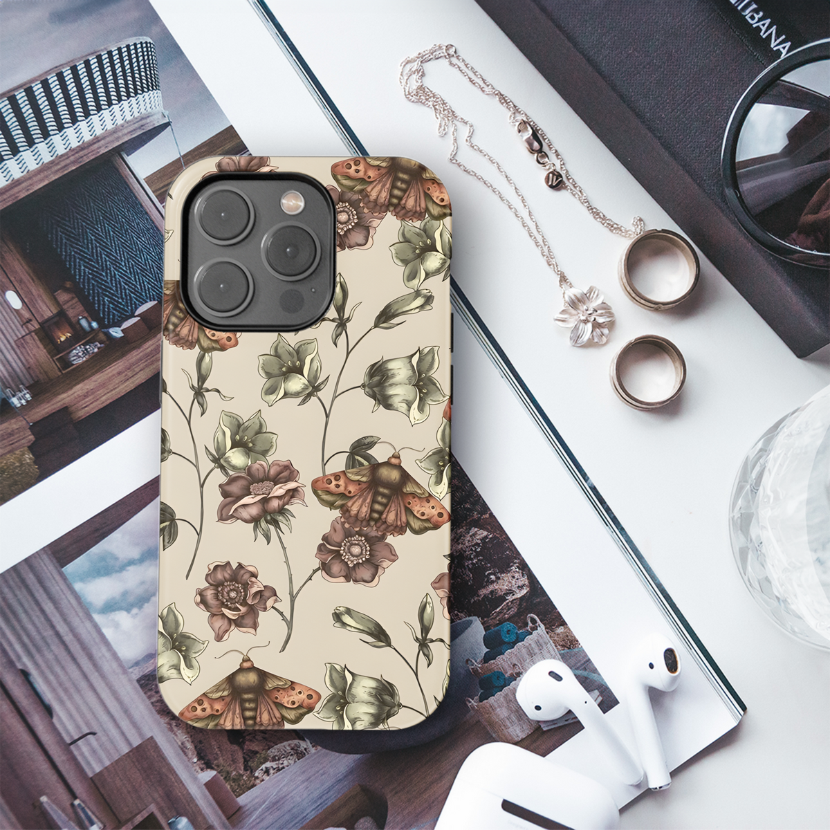 Floral Vintage Dark Wildflowers Moth Phone Case iPhone Samsung Cover Pixel 3938 - Image 3