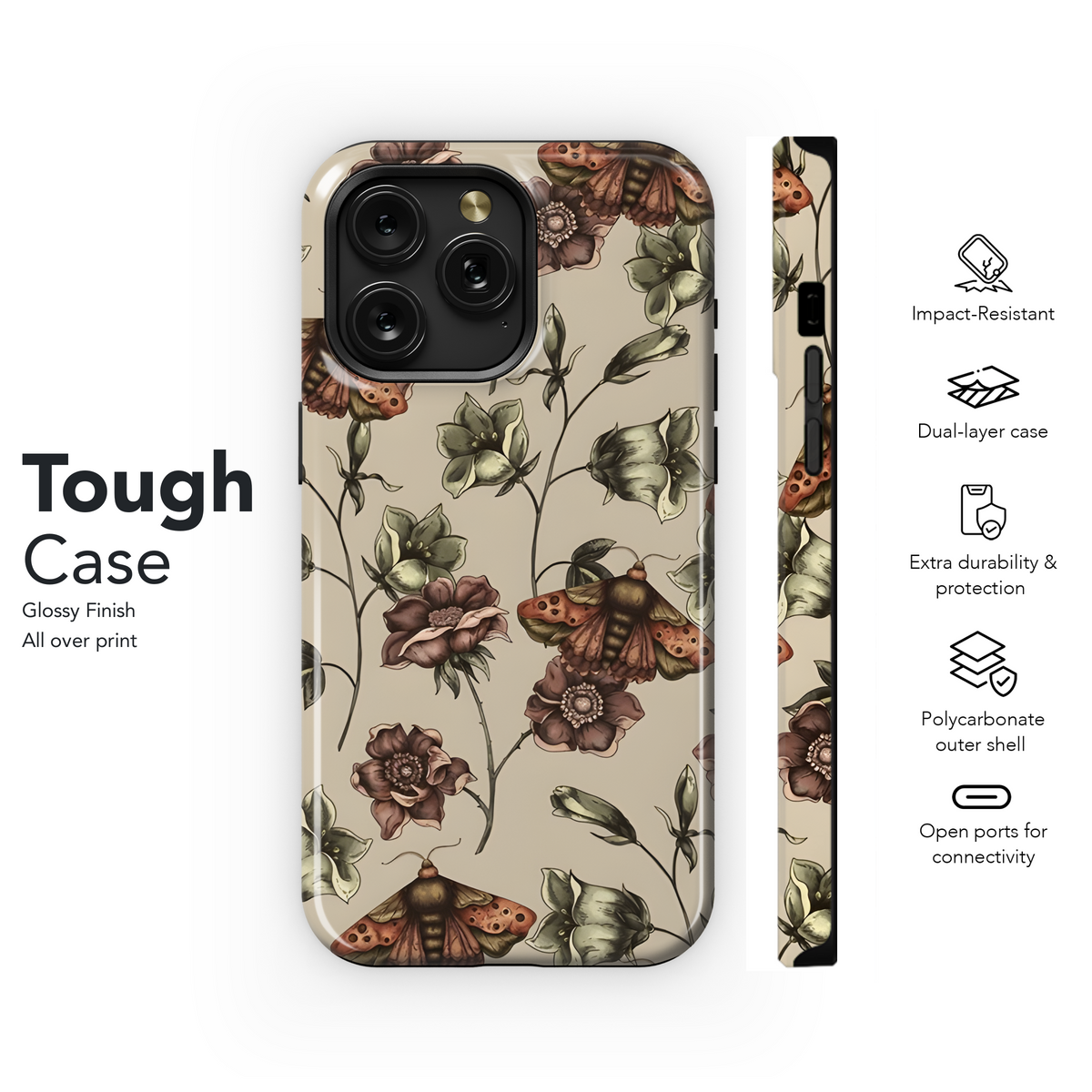 Floral Vintage Dark Wildflowers Moth Phone Case iPhone Samsung Cover Pixel 3938 - Image 6