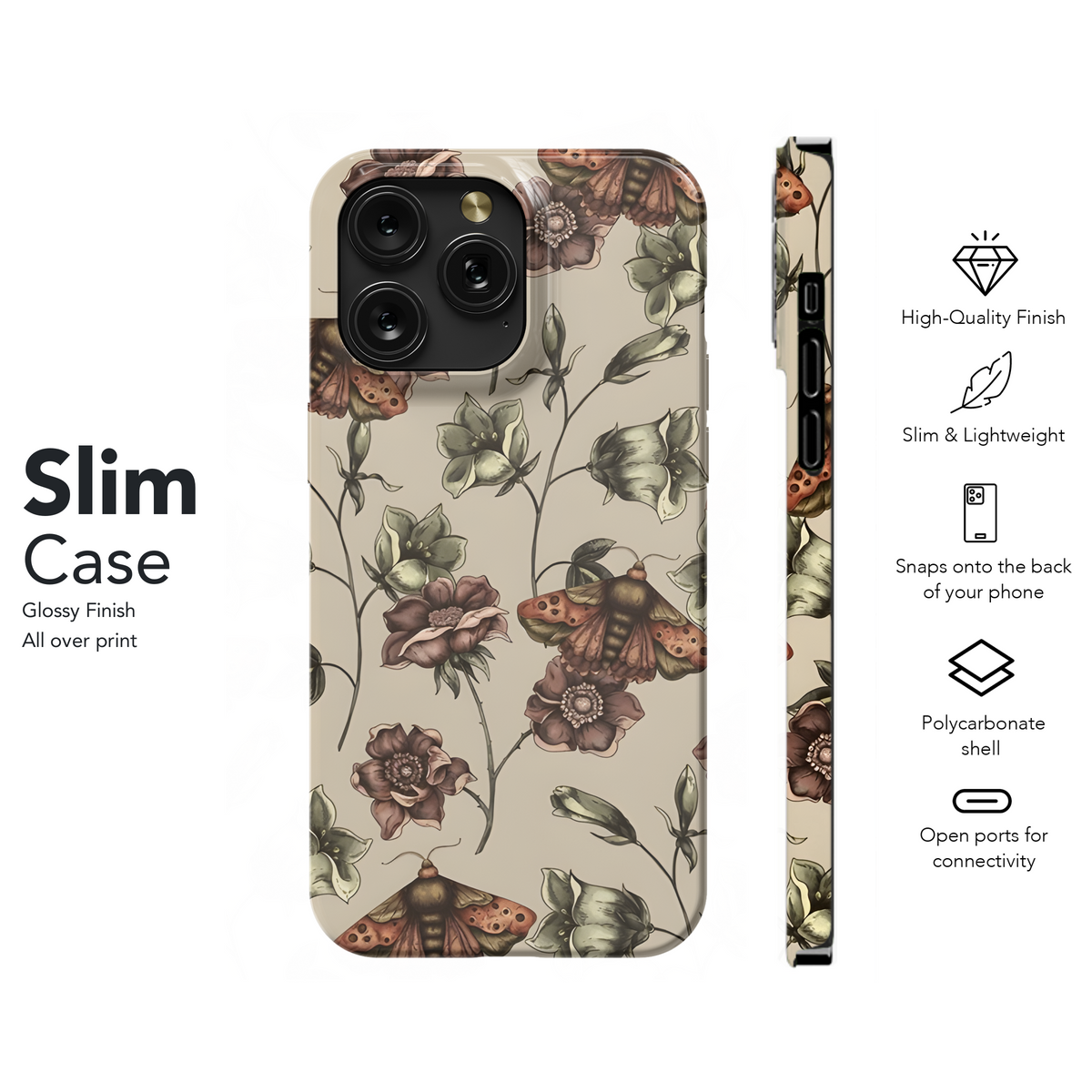 Floral Vintage Dark Wildflowers Moth Phone Case iPhone Samsung Cover Pixel 3938 - Image 7